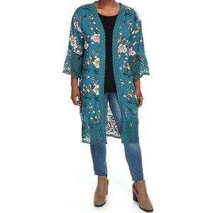 Indigo Thread Co 3/4 Sleeve Crochet Trim Cardigan